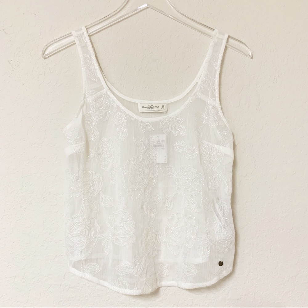 NWT Abercrombie & Fitch Sheer Beaded Tank Top